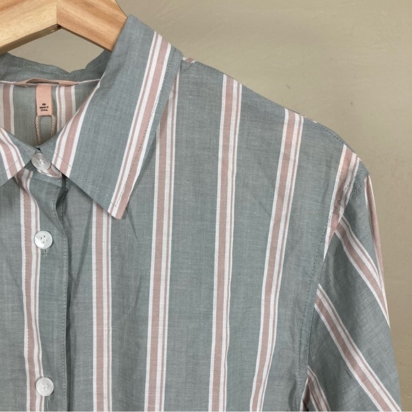 Eberjey Organic Cotton Printed PJ Shirt in Willow Green Stripe - Picture 2 of 6